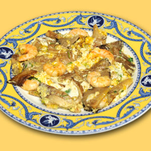 Revuelto de setas y gambas
