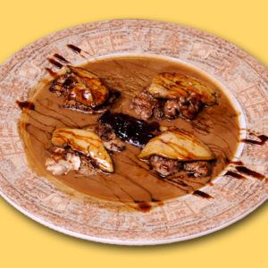 Sesada a la plancha en salsa de P. X. y foie