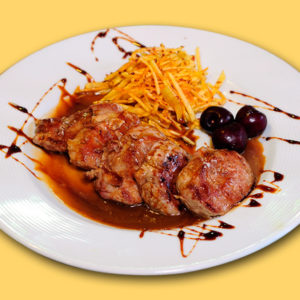 Solomillo de cerdo a la plancha con reducción de P.X.